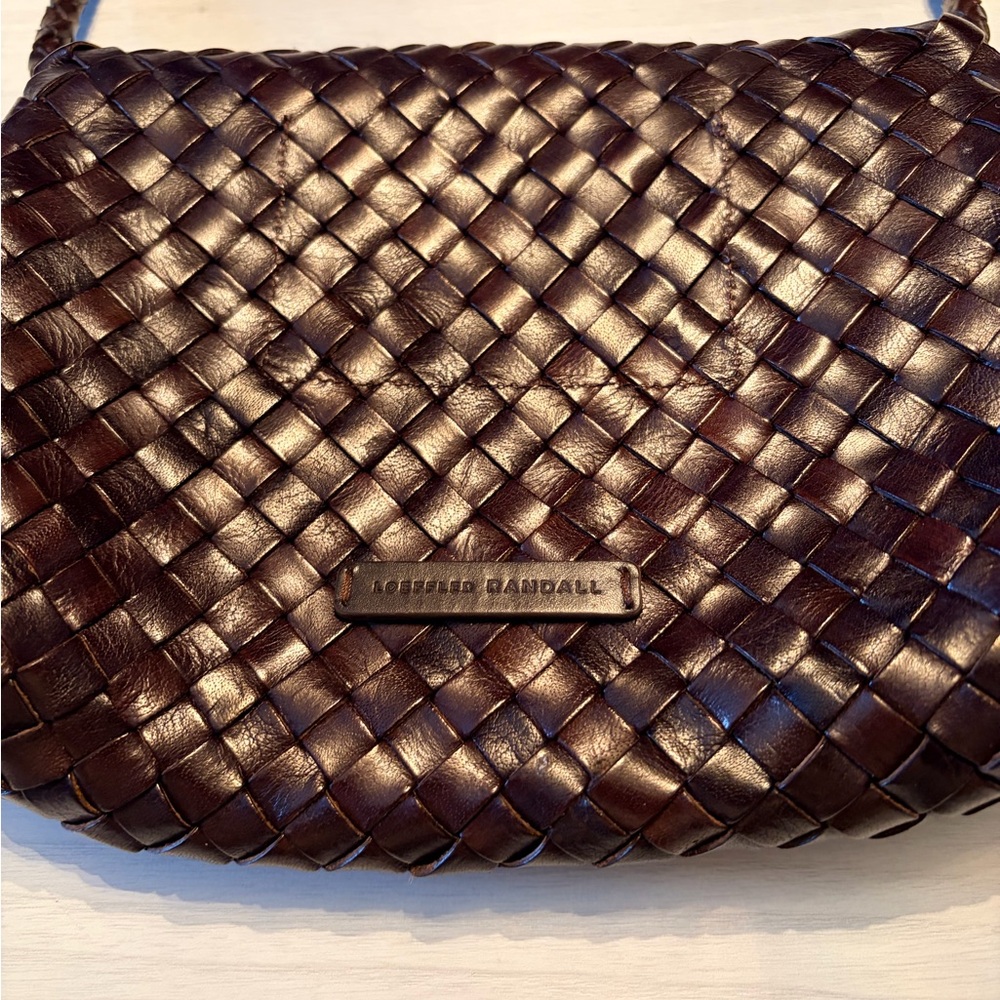 Loeffler Randall “Billie” flap Woven Leather Shoulder Bag in Dark Brown